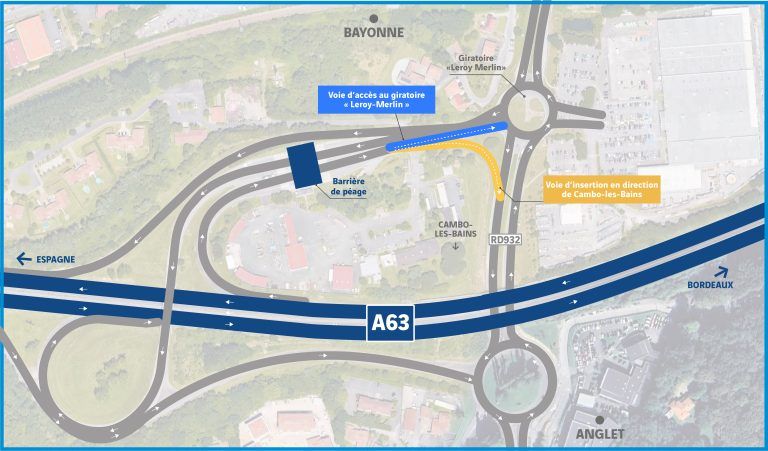 A63-Carte de l'ensemble de l'échangeur Bayonne sud