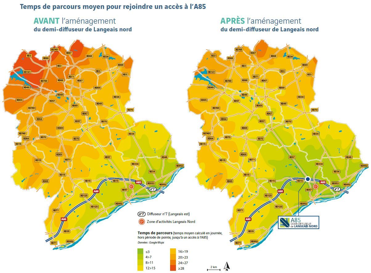 Demi-diffuseur de Langeais Nord : temps de parcours
