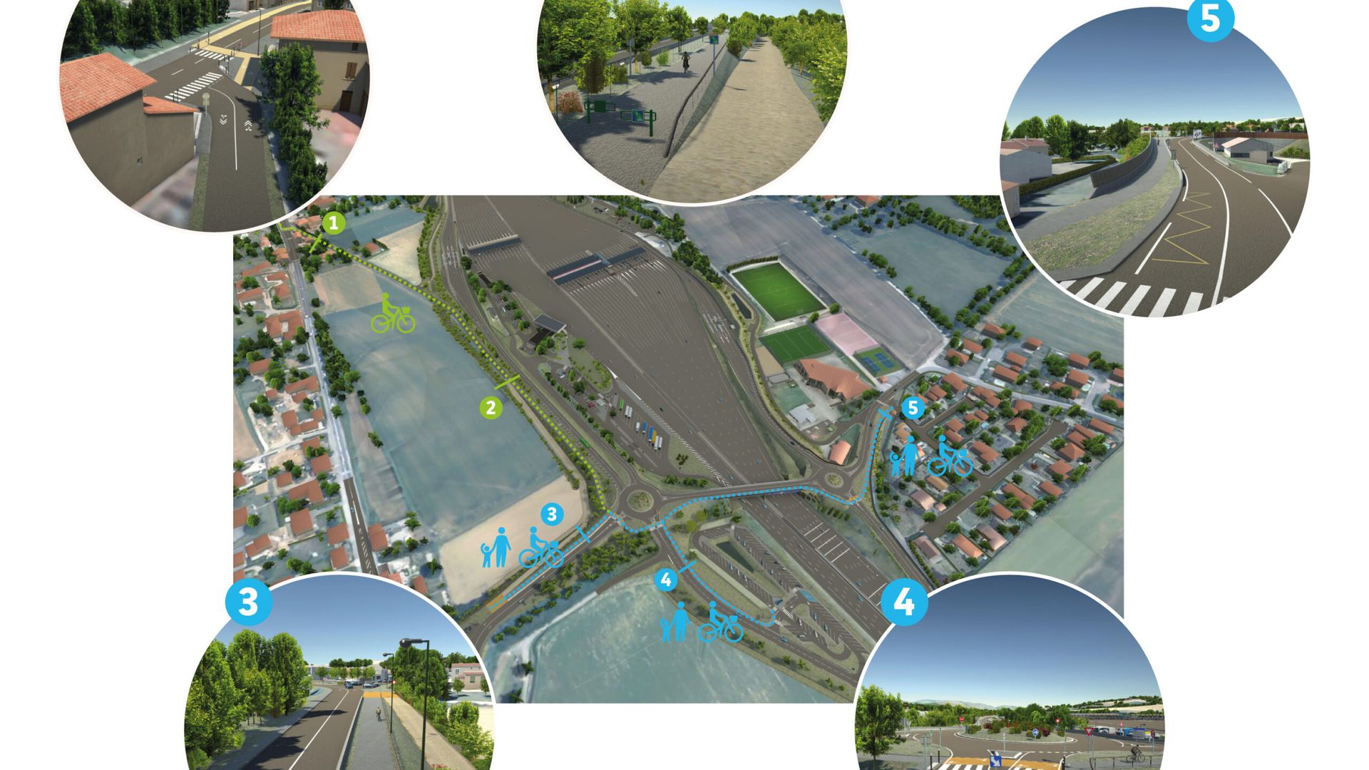 Visuel de l'aménagement des modes doux à proximité du demi-échangeur de Vienne Sud