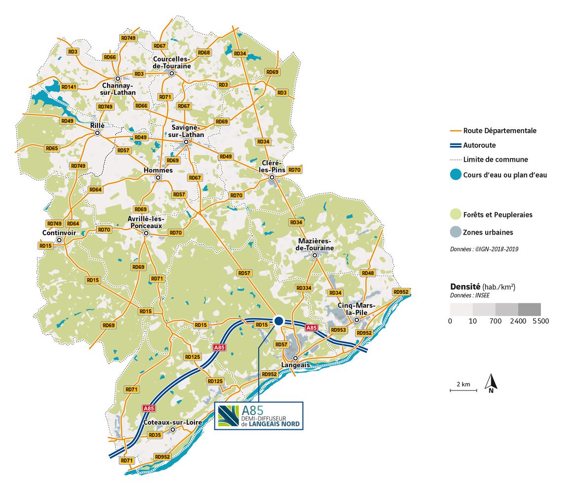 Demi-diffuseur de Langeais Nord : carte de la répartition démographique