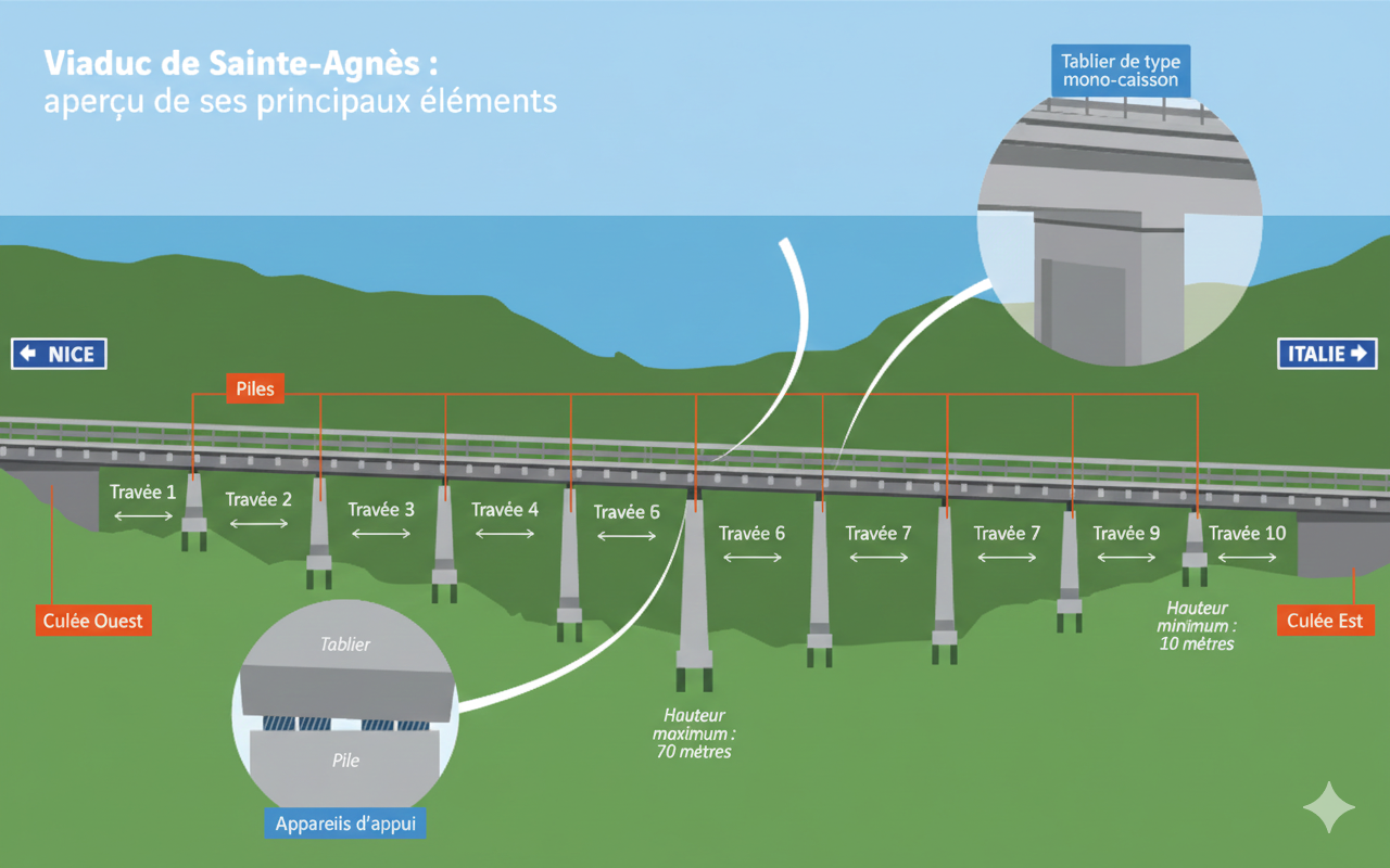 A8 - Viaduc de Sainte-Agnès - Infographie pédagogique présentant les principaux éléments