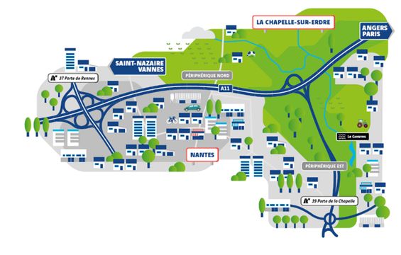 Plan d'aménagement de l'A11 à proximité de Nantes avec ses échangeurs