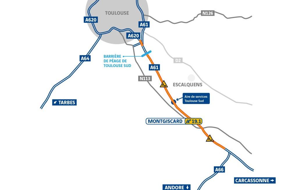 carte des travaux sur l'A61