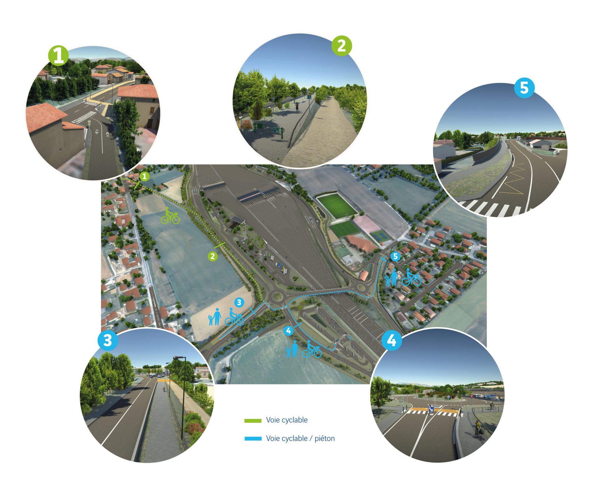 Plan et zoom des aménagements modes doux projetés lors de la création du demi-échangeur de Vienne Sud
