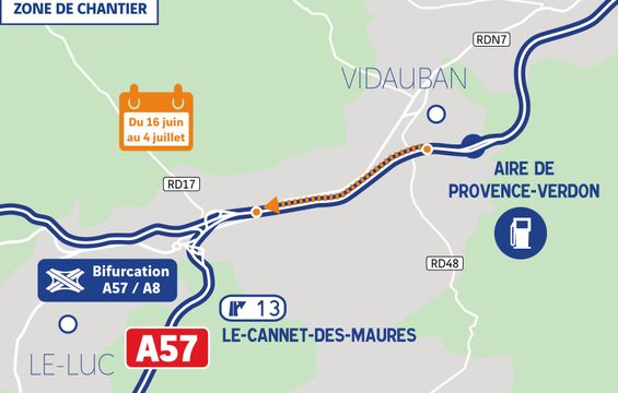 A8_Escota_chaussées entre Vidauban et Les Adrets carte Vidauban