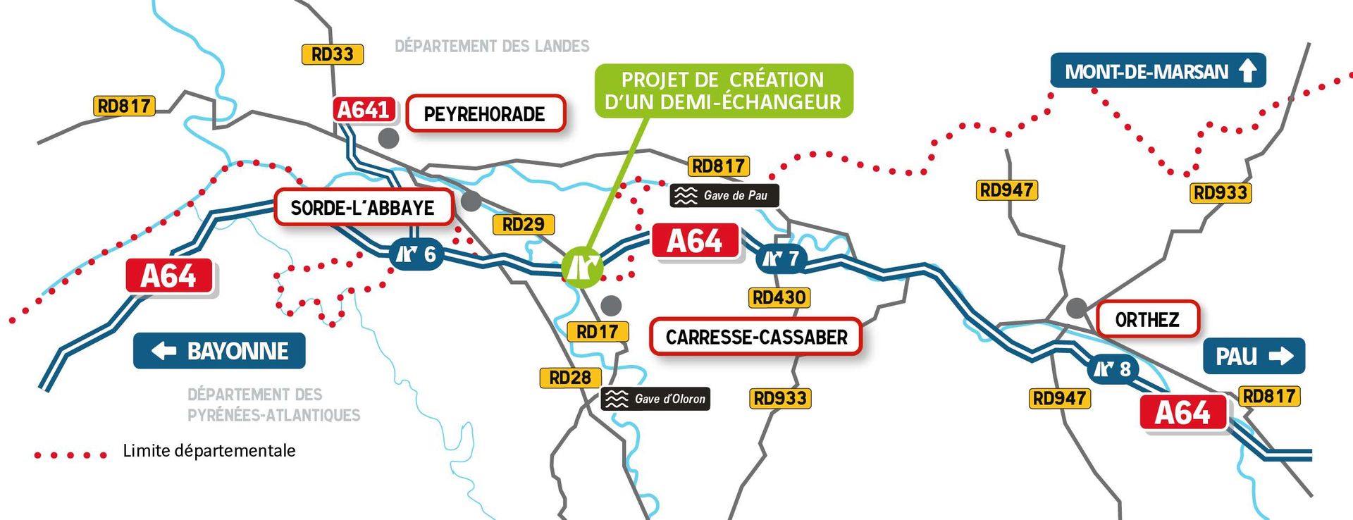 plan de situation du demi-échangeur Carresse-Cassaber