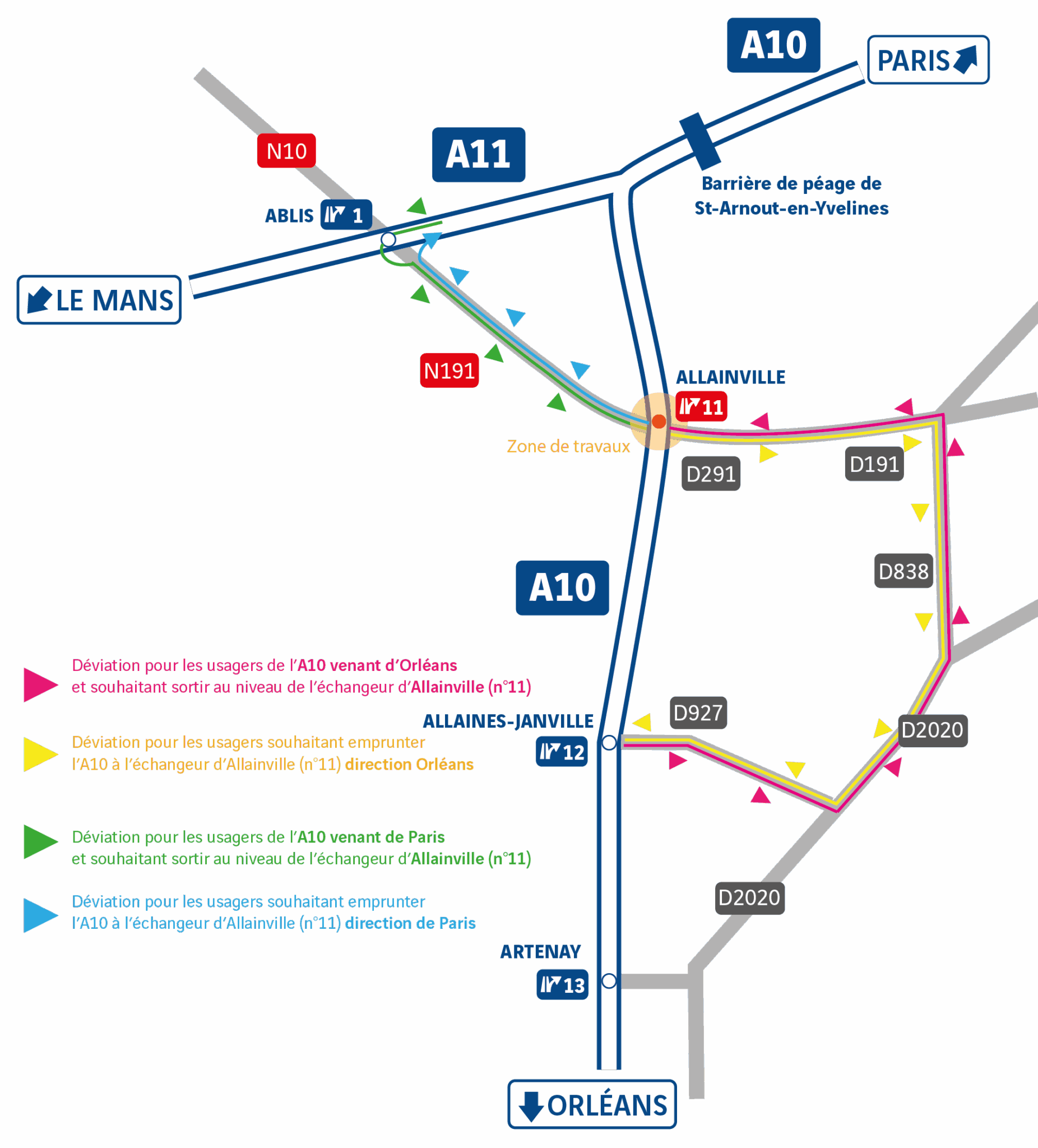 ​​A10 | Travaux d’entretien de la chaussée au niveau de de l’échangeur d’Allainville​_schema deviation