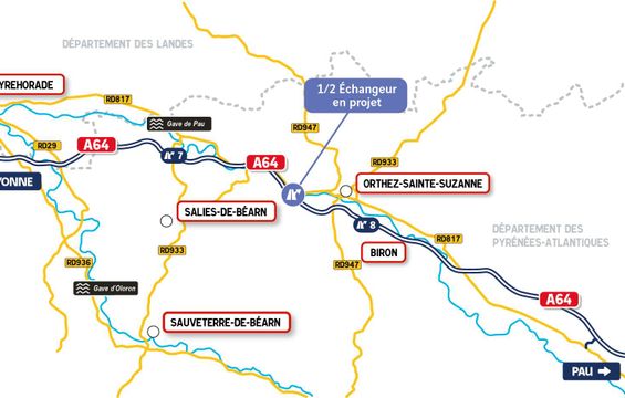 A64 schéma de situation de l'échangeur La Virginie