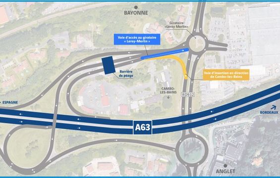 A63-Carte de l'ensemble de l'échangeur Bayonne sud