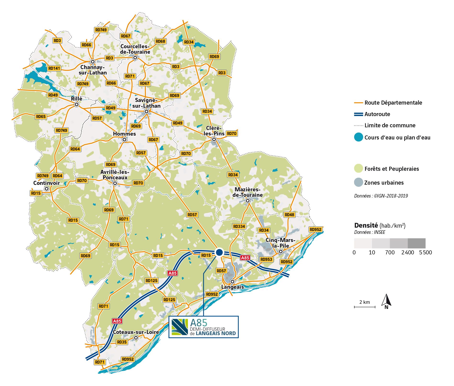 Demi-diffuseur de Langeais Nord : carte de la répartition démographique