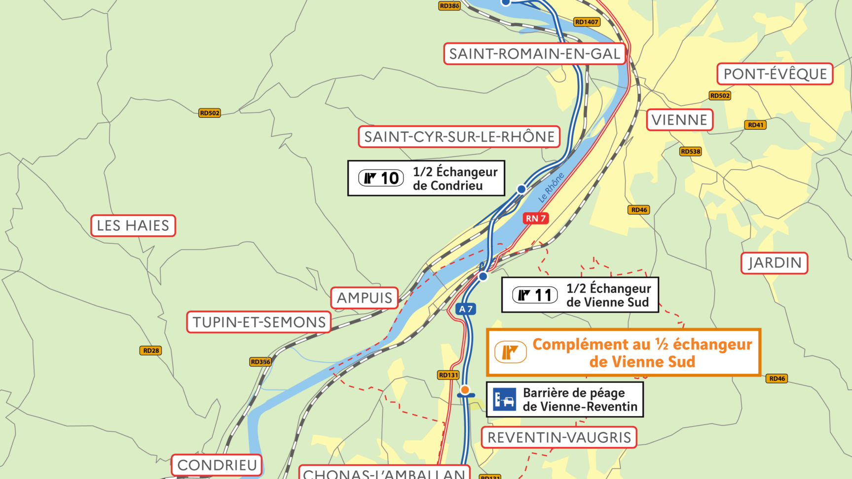 Plan de situation du projet de création du demi-échangeur de Vienne Sud à l'échelle de Vienne Condrieu Agglomération