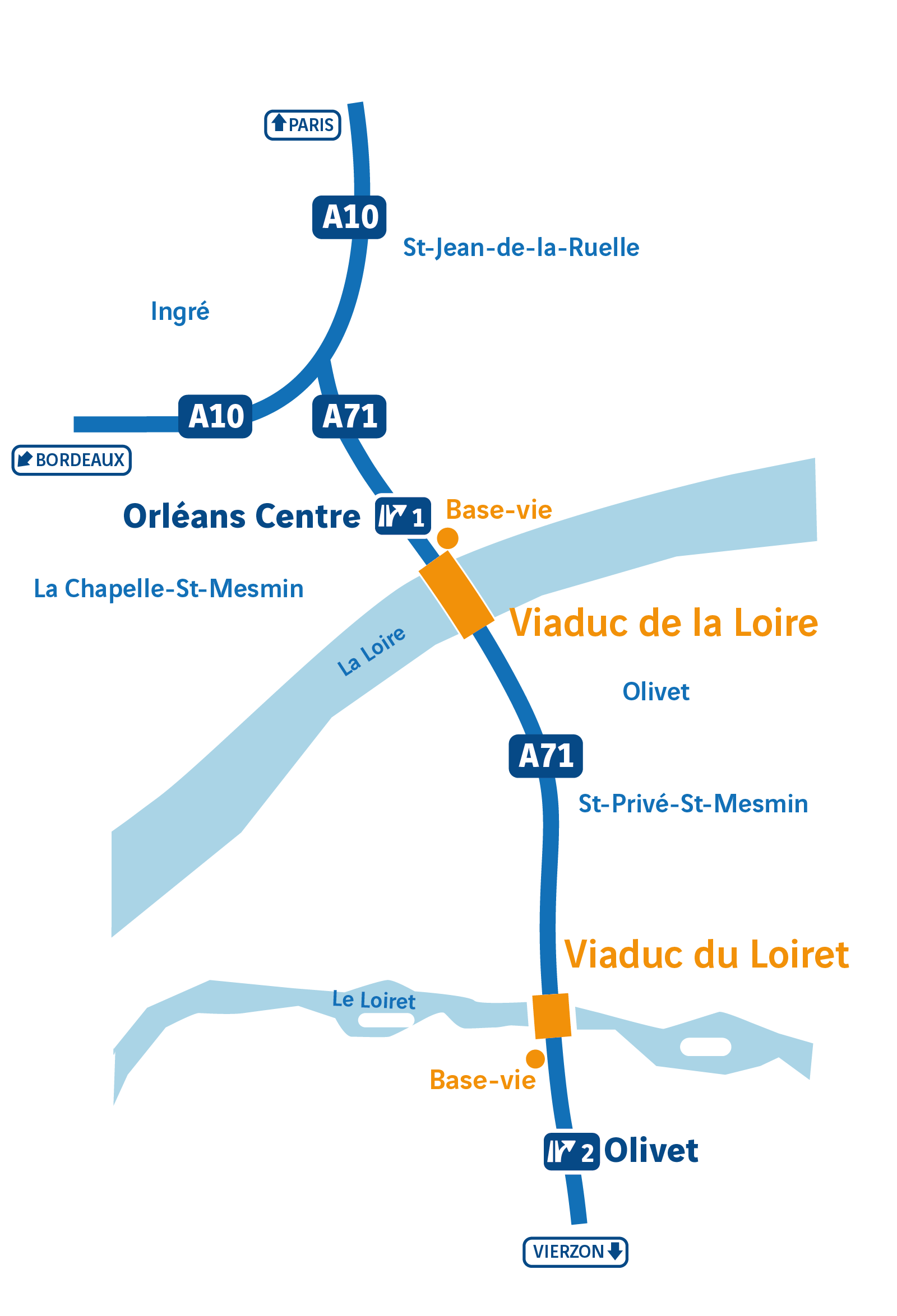 Carte du projet A71 Orléans | Confortement des viaducs de la Loire et du Loiret