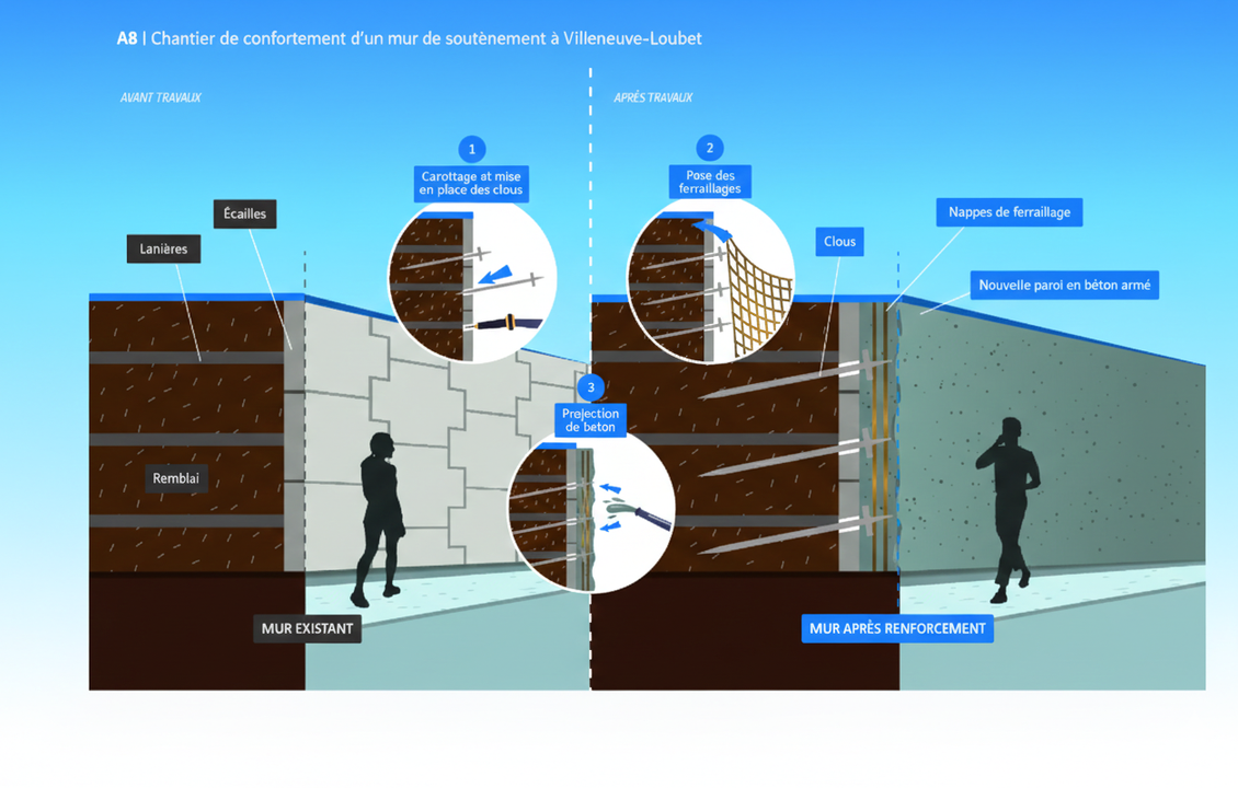 Illustration chantier mur soutènement
